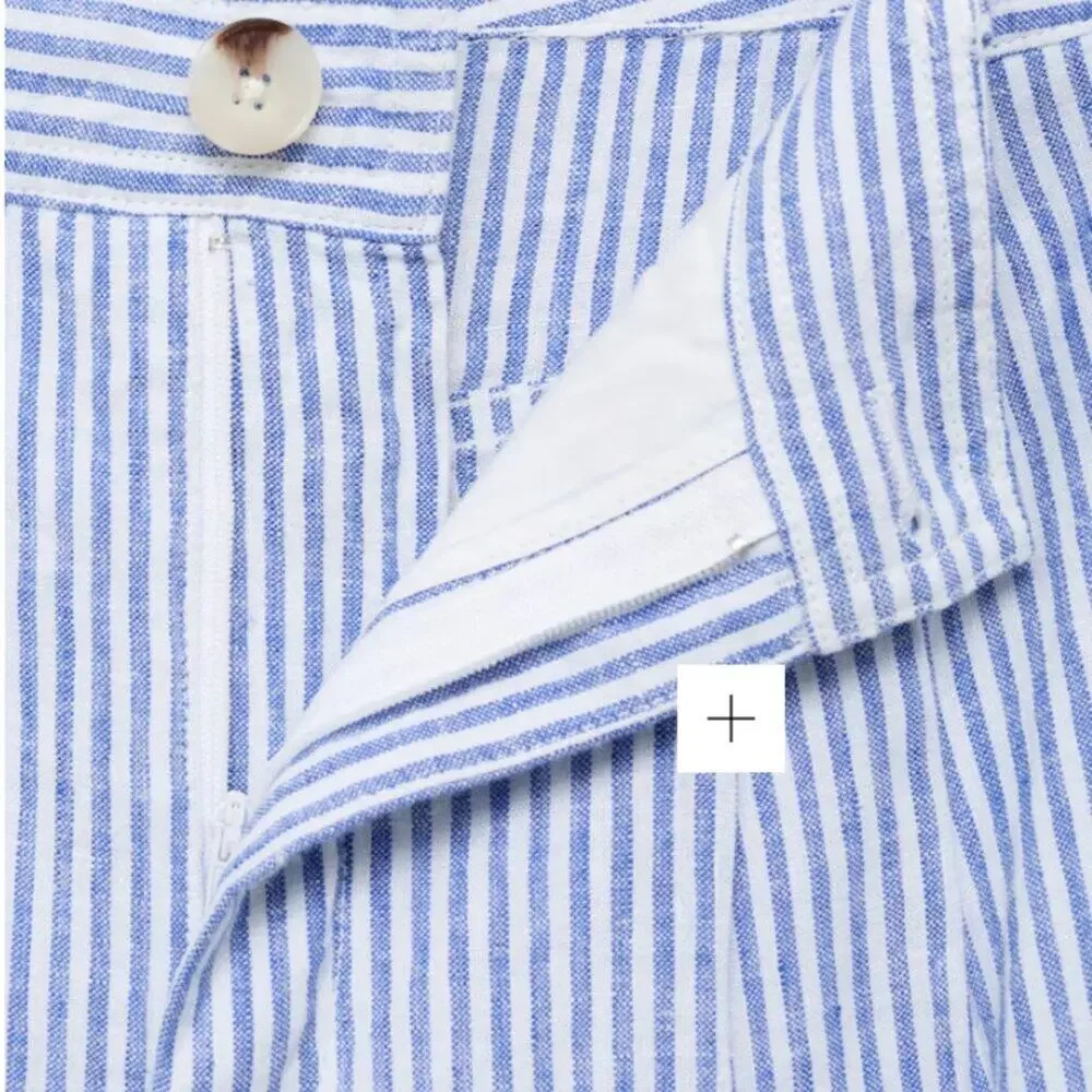 NWT Mango Striped Linen Blend Trousers Blue and White 2